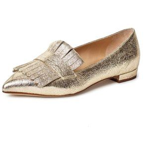 XYD Gold Fringe Dress Flats Pointy Toe Loafer